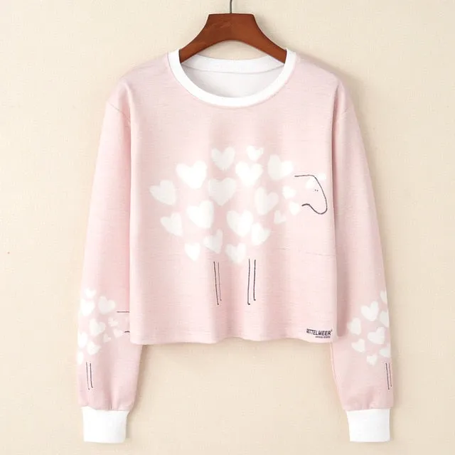 Kawaii Printed Casual Crop Top Long Sleeve