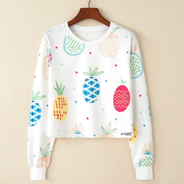 Kawaii Printed Casual Crop Top Long Sleeve