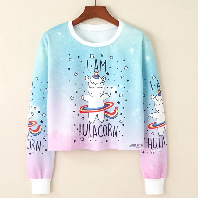 Kawaii Printed Casual Crop Top Long Sleeve