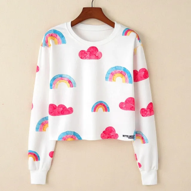 Kawaii Printed Casual Crop Top Long Sleeve