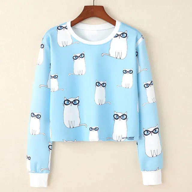 Kawaii Printed Casual Crop Top Long Sleeve