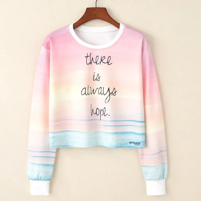 Kawaii Printed Casual Crop Top Long Sleeve