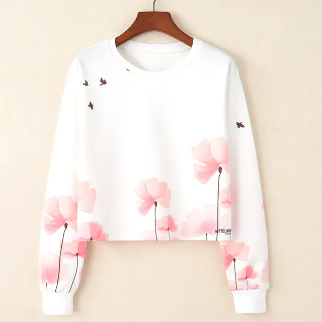 Kawaii Printed Casual Crop Top Long Sleeve