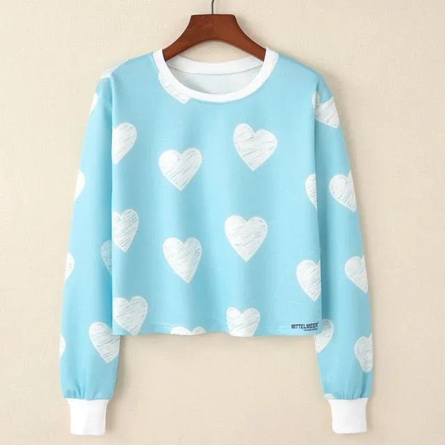 Kawaii Printed Casual Crop Top Long Sleeve