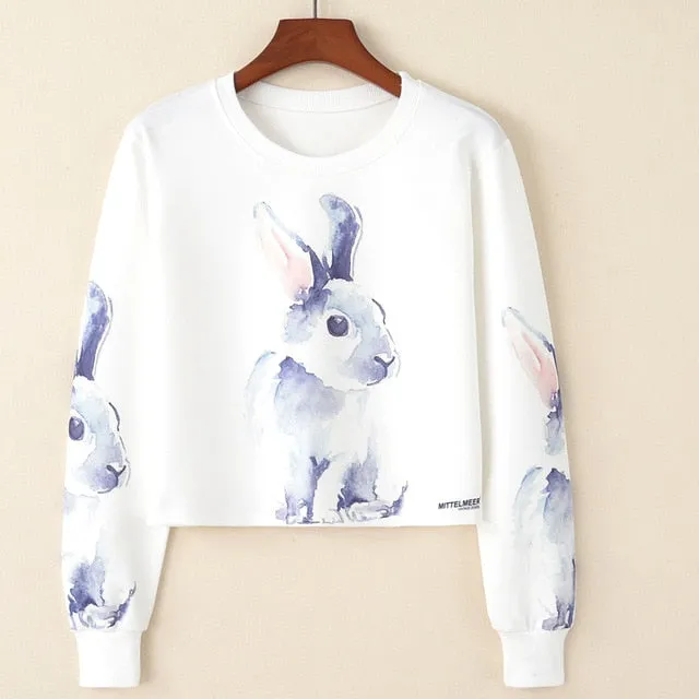 Kawaii Printed Casual Crop Top Long Sleeve