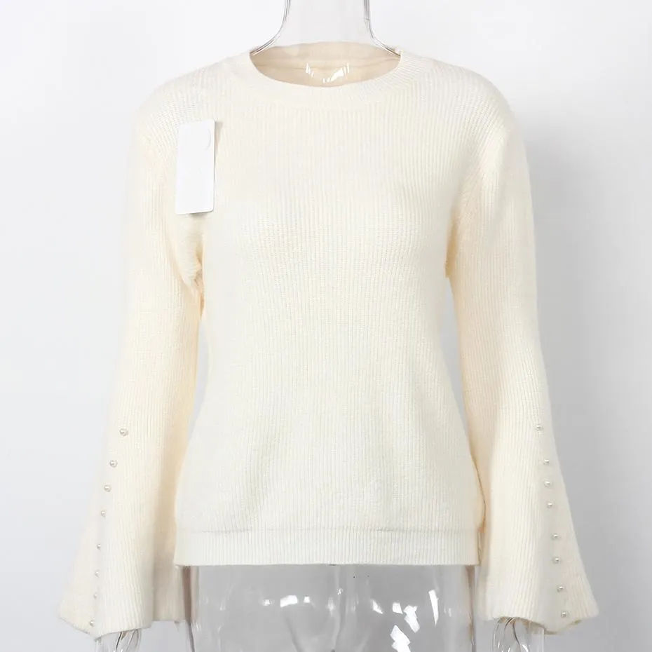 Knitted Solid Color Flare Long Sleeve Sweater