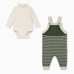 Knitted Striped Overalls & Bodysuit Outfit