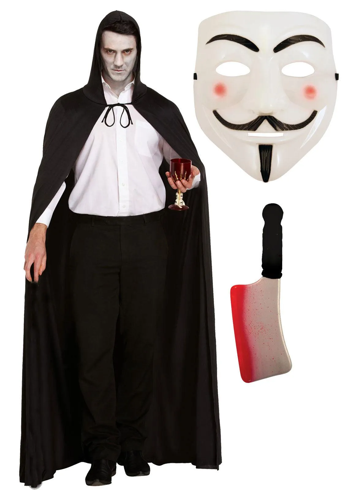 Labreeze Vendetta Costume Set | Vendetta Mask, Black Cape & Cleaver Weapon