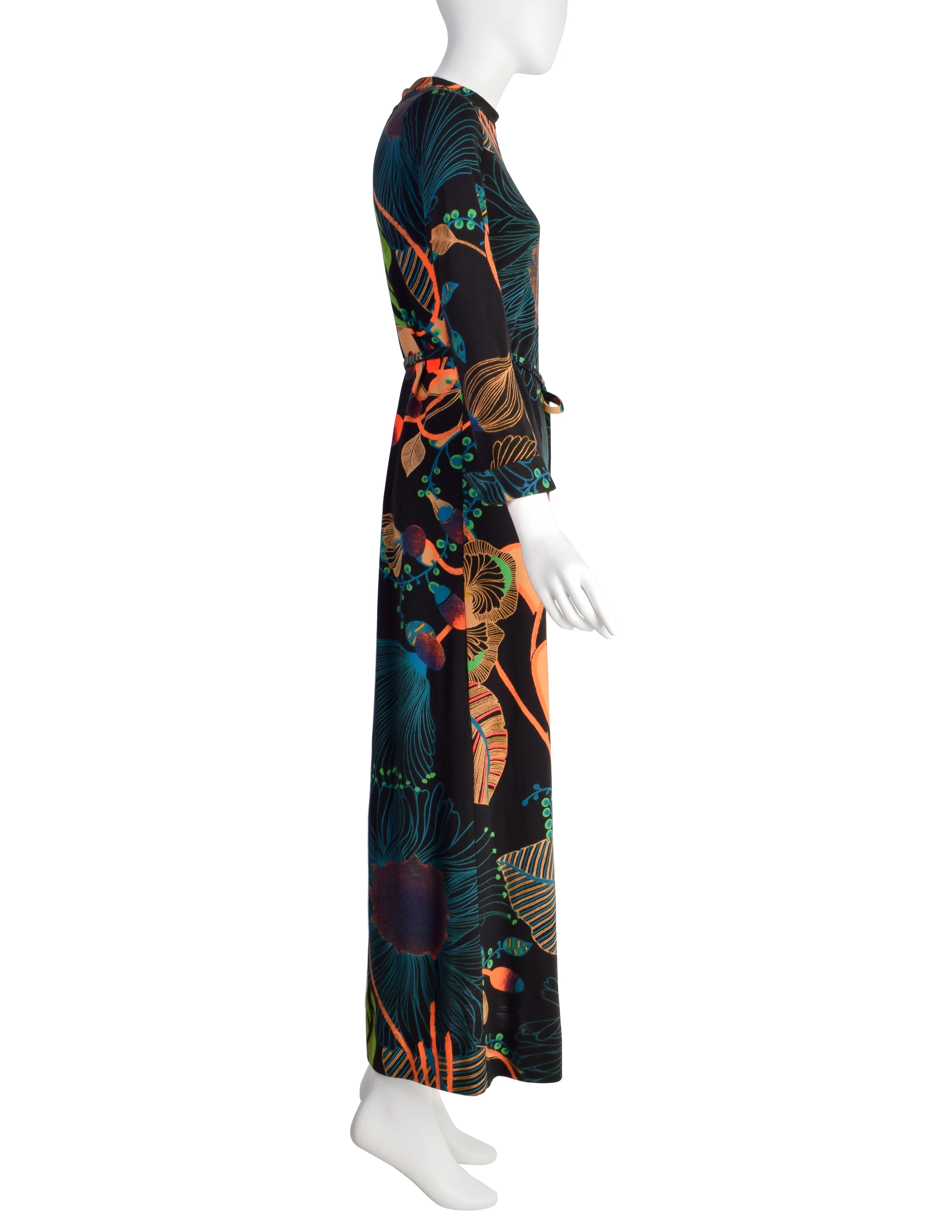 Lanvin Vintage 1970s Psychedelic Floral Jersey Maxi Column Dress