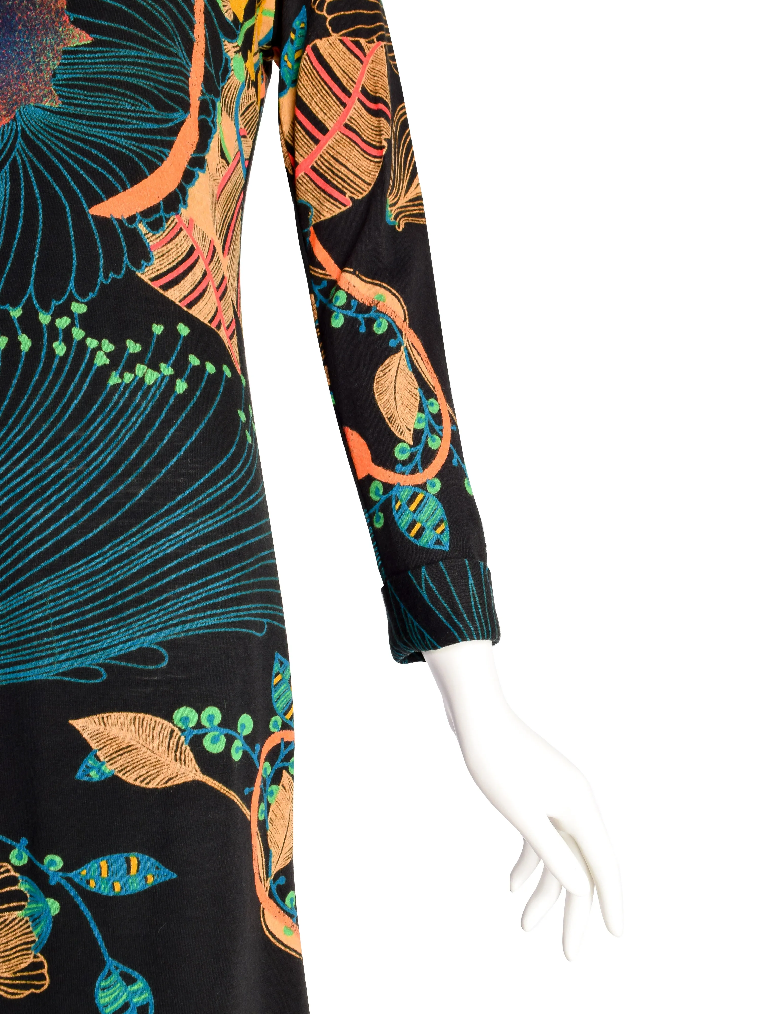 Lanvin Vintage 1970s Psychedelic Floral Jersey Maxi Column Dress