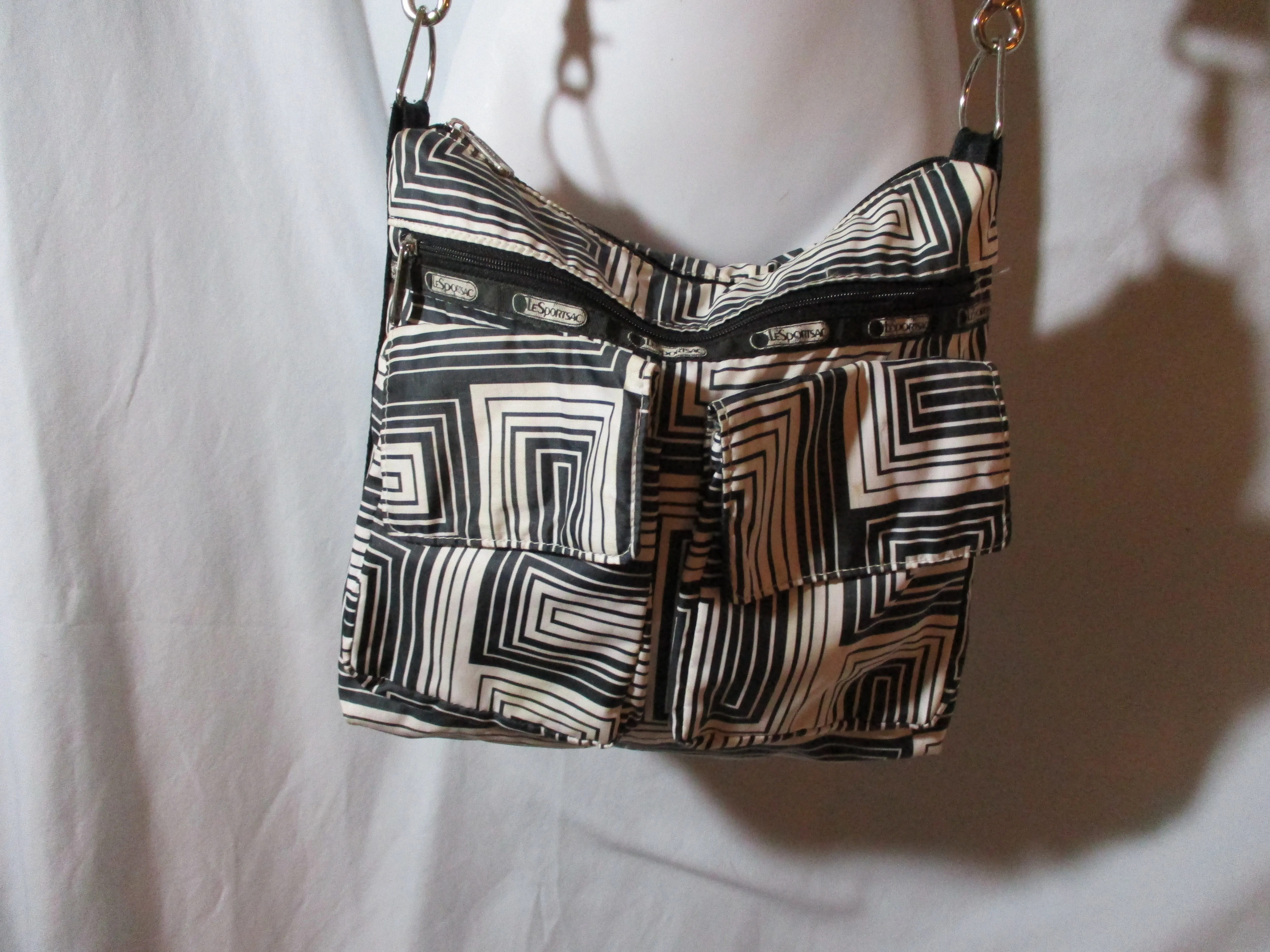 LeSPORTSAC Classic Duffel Hobo Bag Tote Shoulder Travel Purse STRIPED SQUARE