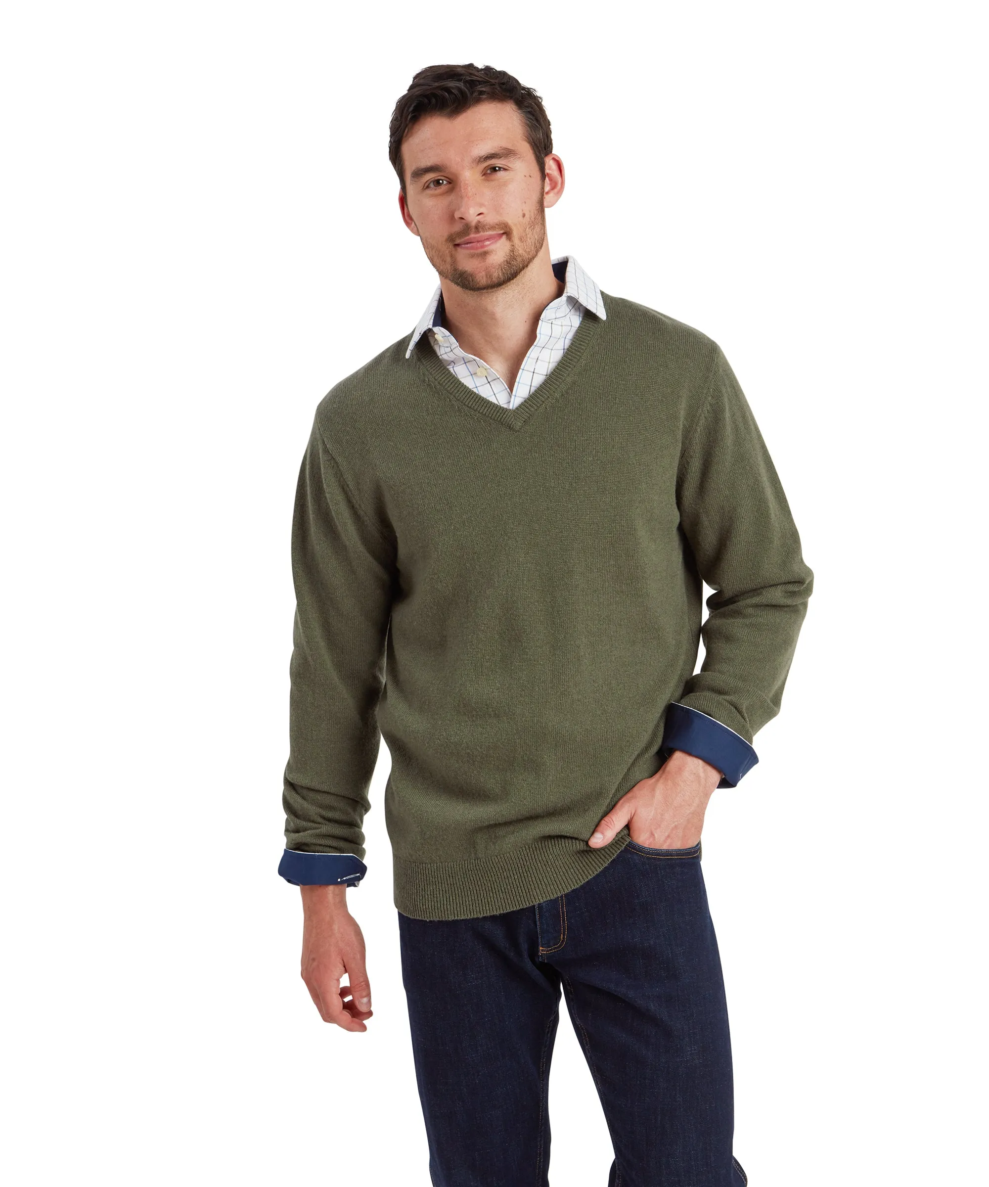 Lewis Lambswool V Neck Jumper - Woodland