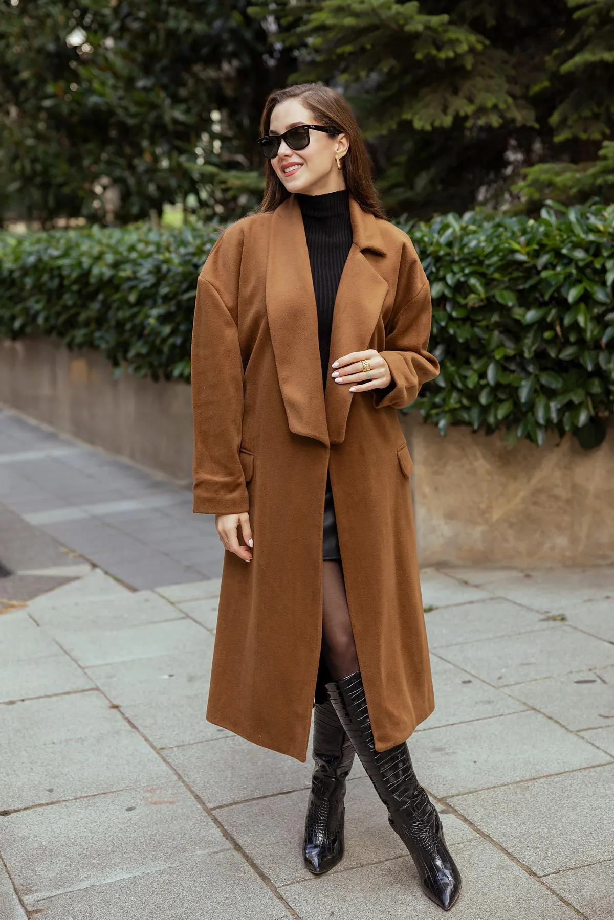 Long Belted Coat - BROWN