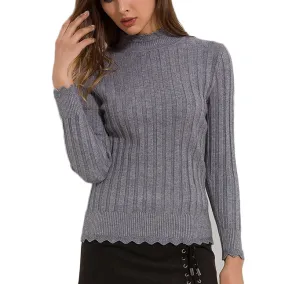 Mandarin Collared Casual Long Sleeve Sweater