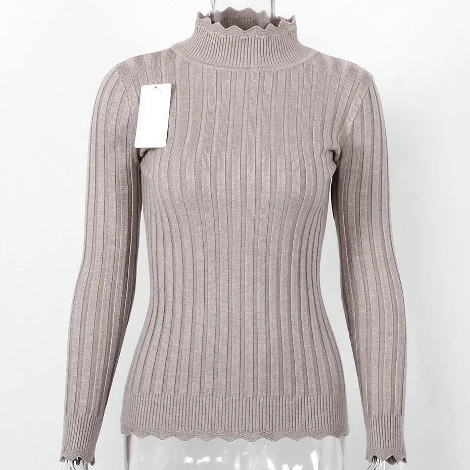 Mandarin Collared Casual Long Sleeve Sweater