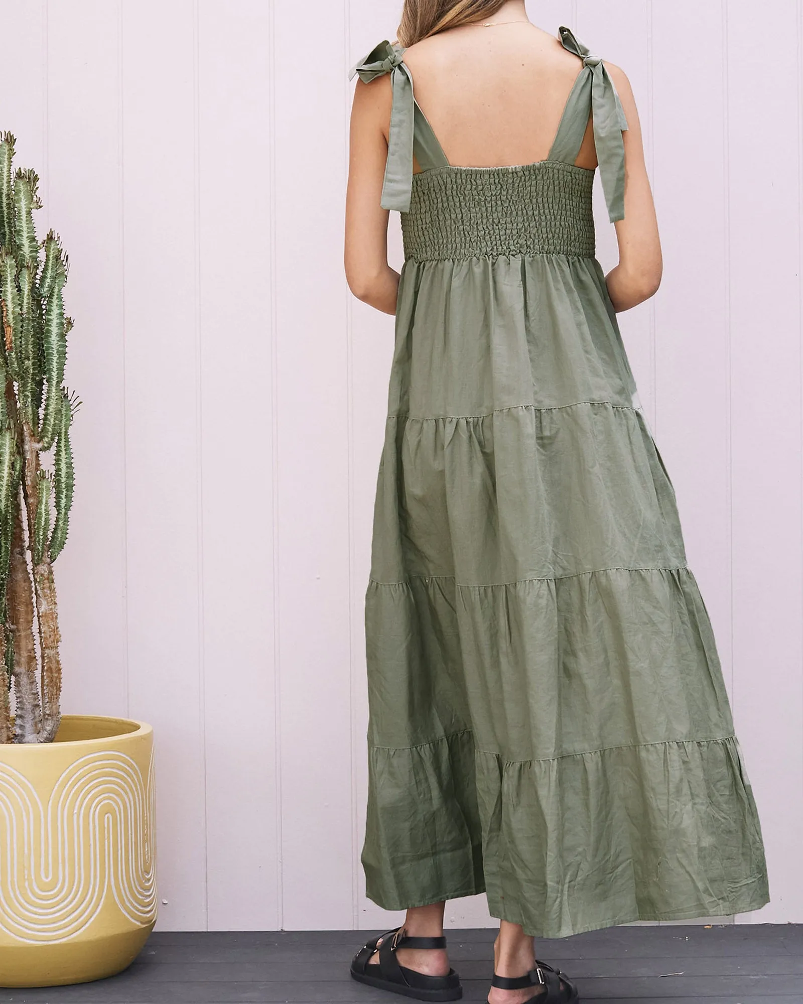 Maternity Lilliana Linen Dress in Olive Green