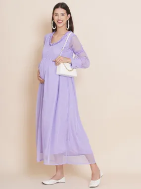 Maternity Solid Lavender Color Maxi Baby Shower Dress