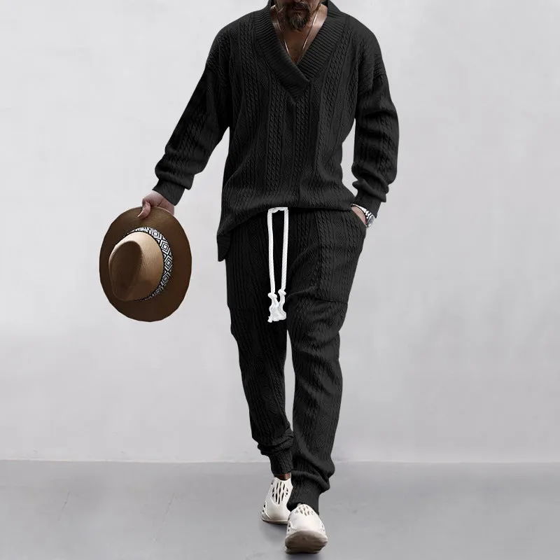 MEN'S CASUAL V-NECK LONG SLEEVED PANTS SET