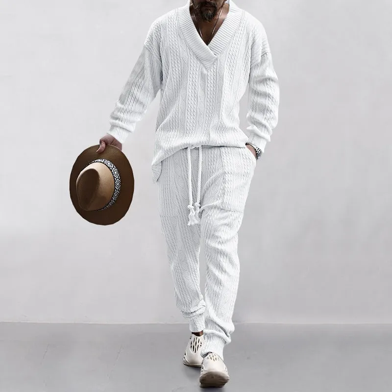 MEN'S CASUAL V-NECK LONG SLEEVED PANTS SET