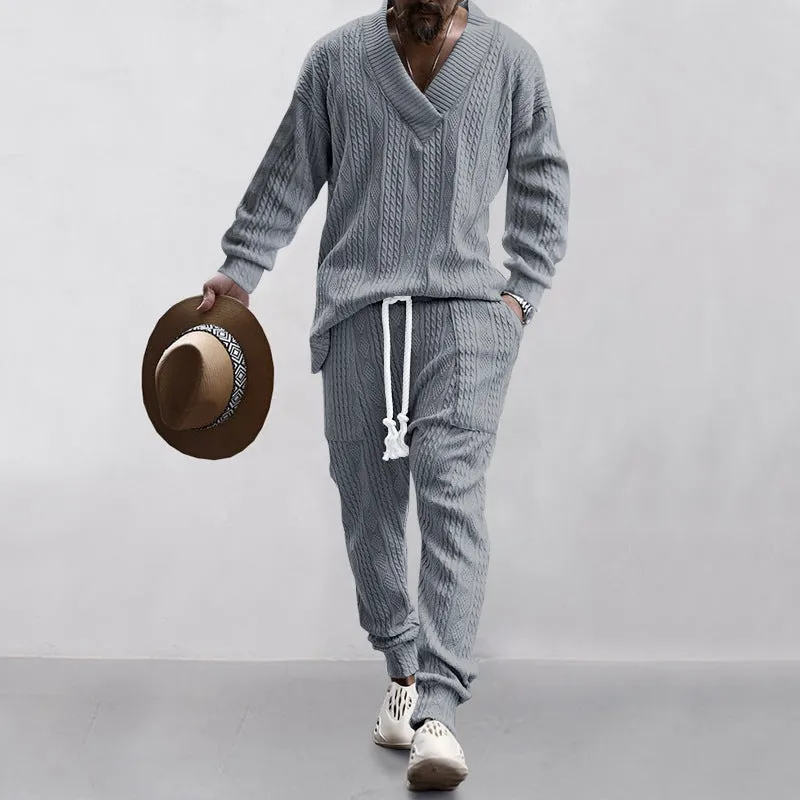 MEN'S CASUAL V-NECK LONG SLEEVED PANTS SET