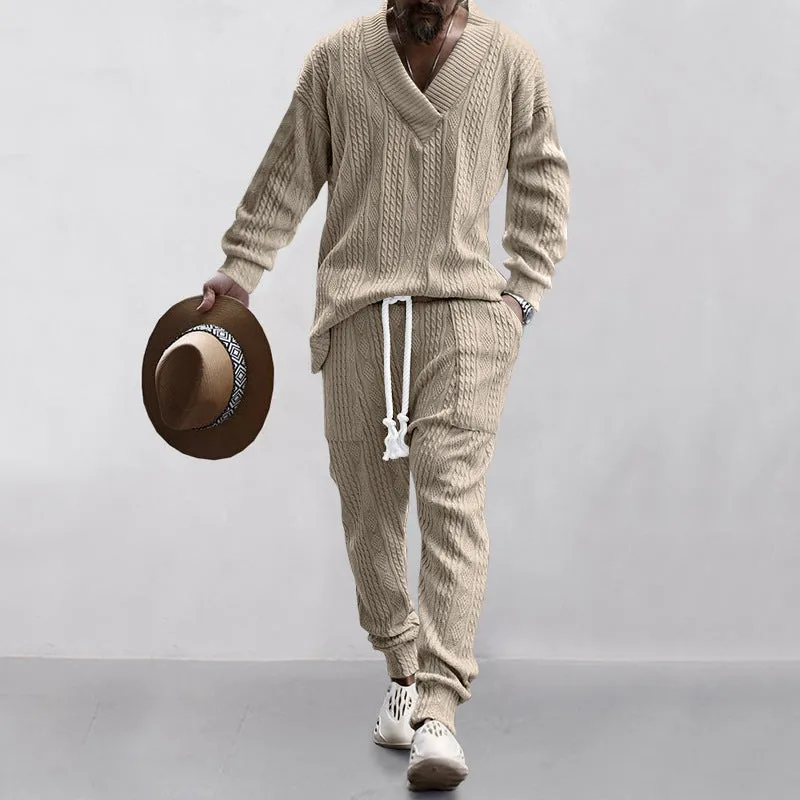 MEN'S CASUAL V-NECK LONG SLEEVED PANTS SET