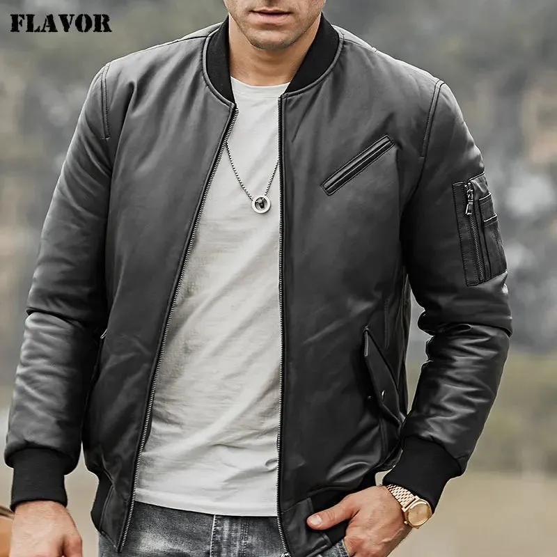 Men's Genuine Lambskin Leather Baseball Jacket