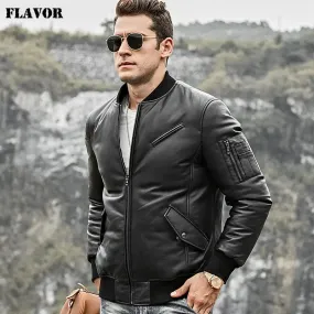 Men's Genuine Lambskin Leather Baseball Jacket