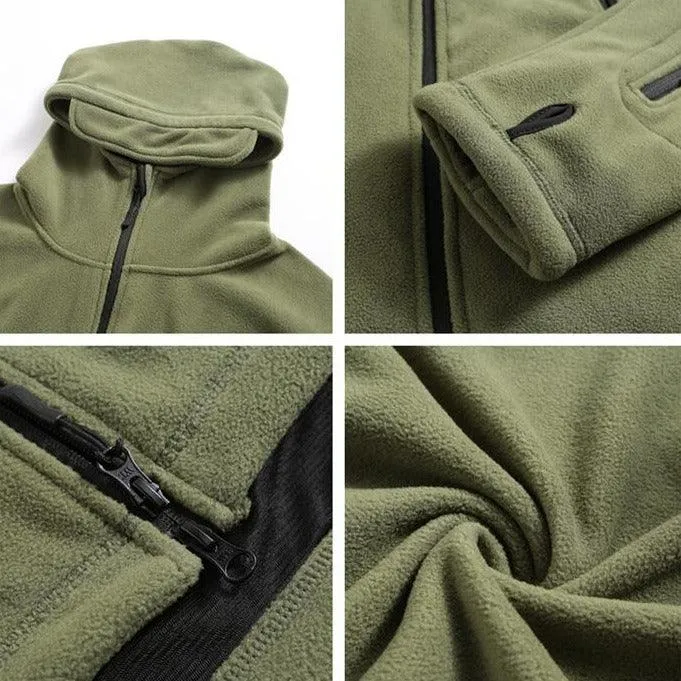 Men's Tactical Fleece Jacket Soft Shell Casual Hooded Jacket Velcro Badge Patch Peaked Hood Loads of Pockets Uniform Security