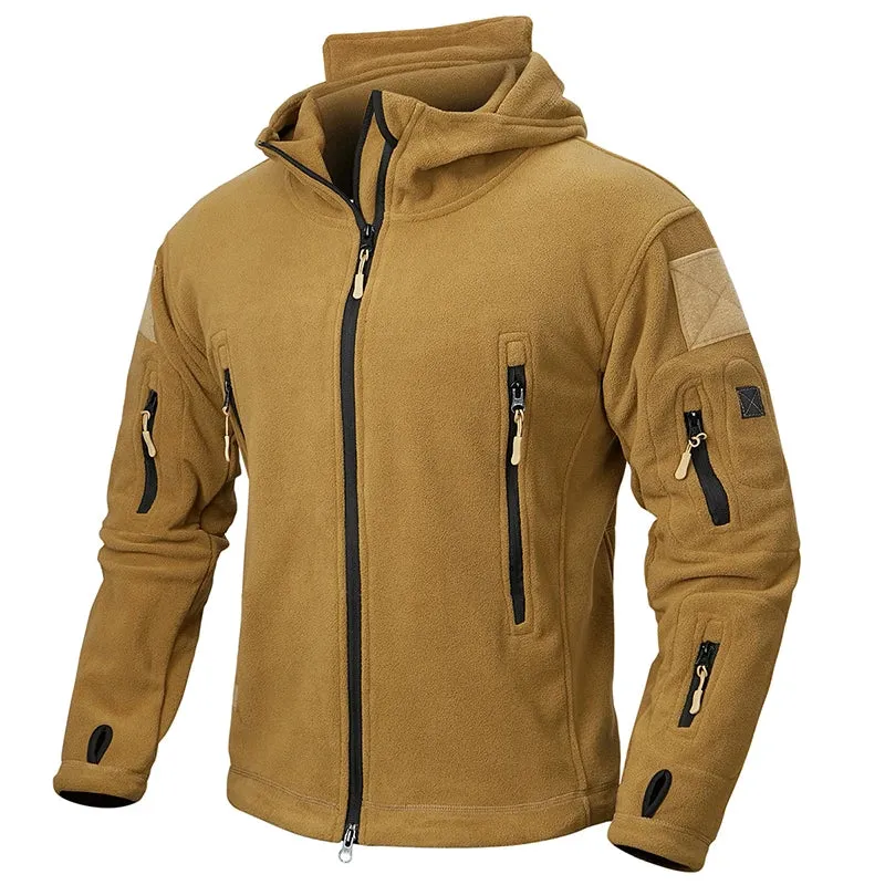 Men's Tactical Fleece Jacket Soft Shell Casual Hooded Jacket Velcro Badge Patch Peaked Hood Loads of Pockets Uniform Security