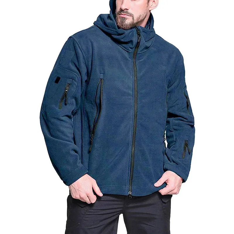 Men's Tactical Fleece Jacket Soft Shell Casual Hooded Jacket Velcro Badge Patch Peaked Hood Loads of Pockets Uniform Security