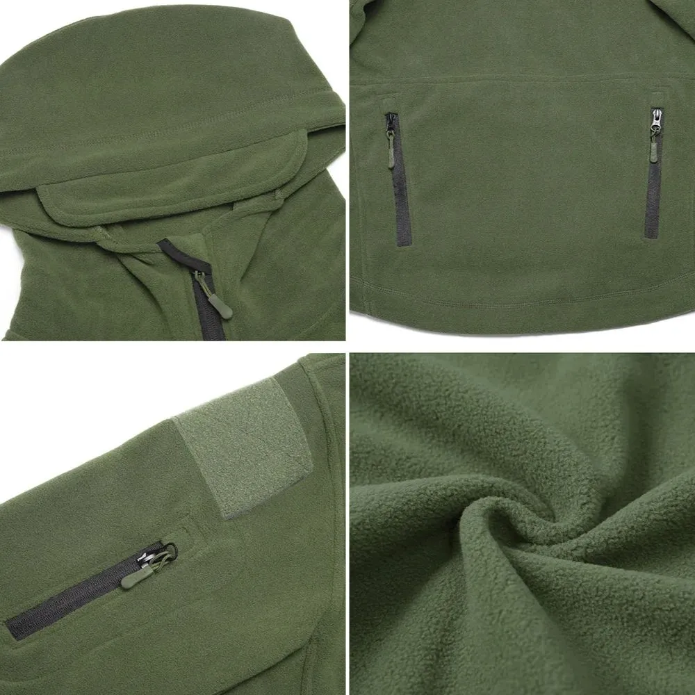 Men's Tactical Fleece Jacket Soft Shell Casual Hooded Jacket Velcro Badge Patch Peaked Hood Loads of Pockets Uniform Security