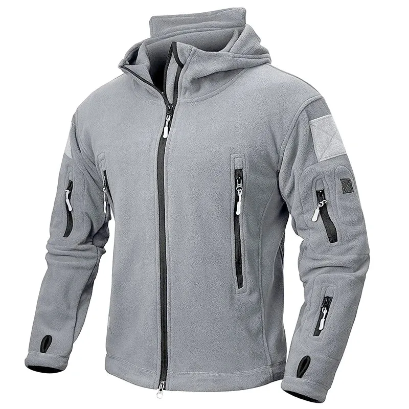 Men's Tactical Fleece Jacket Soft Shell Casual Hooded Jacket Velcro Badge Patch Peaked Hood Loads of Pockets Uniform Security