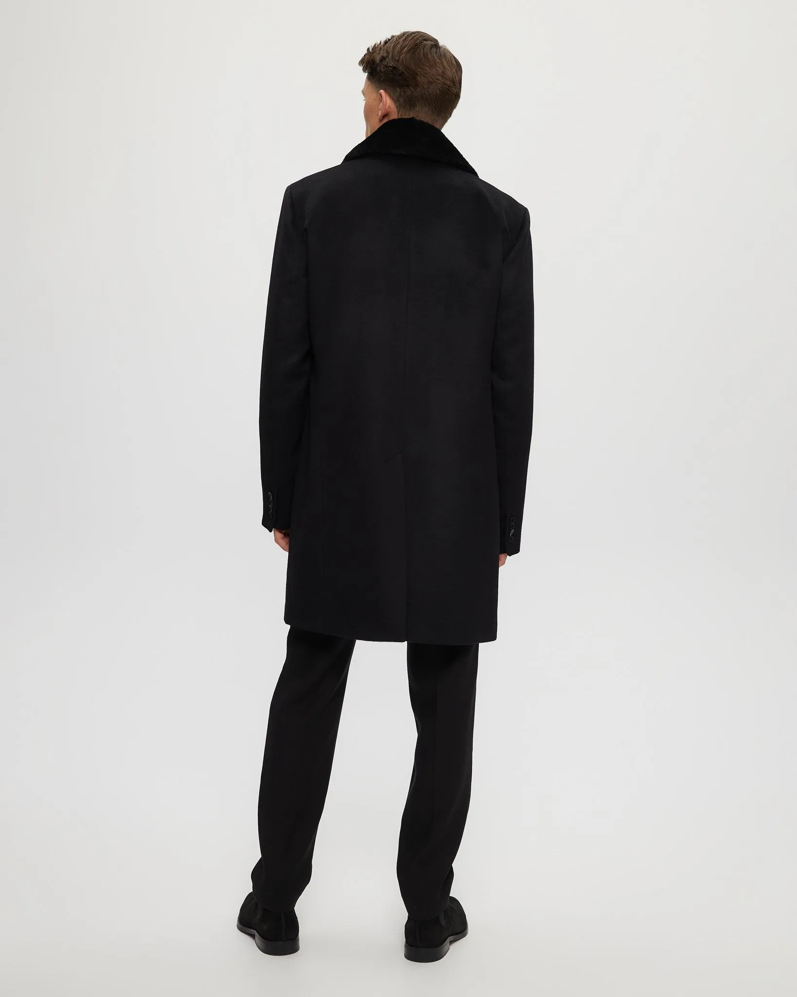 Men's Wool Short Coat with Detachable Merino Shearling Lamb Collar