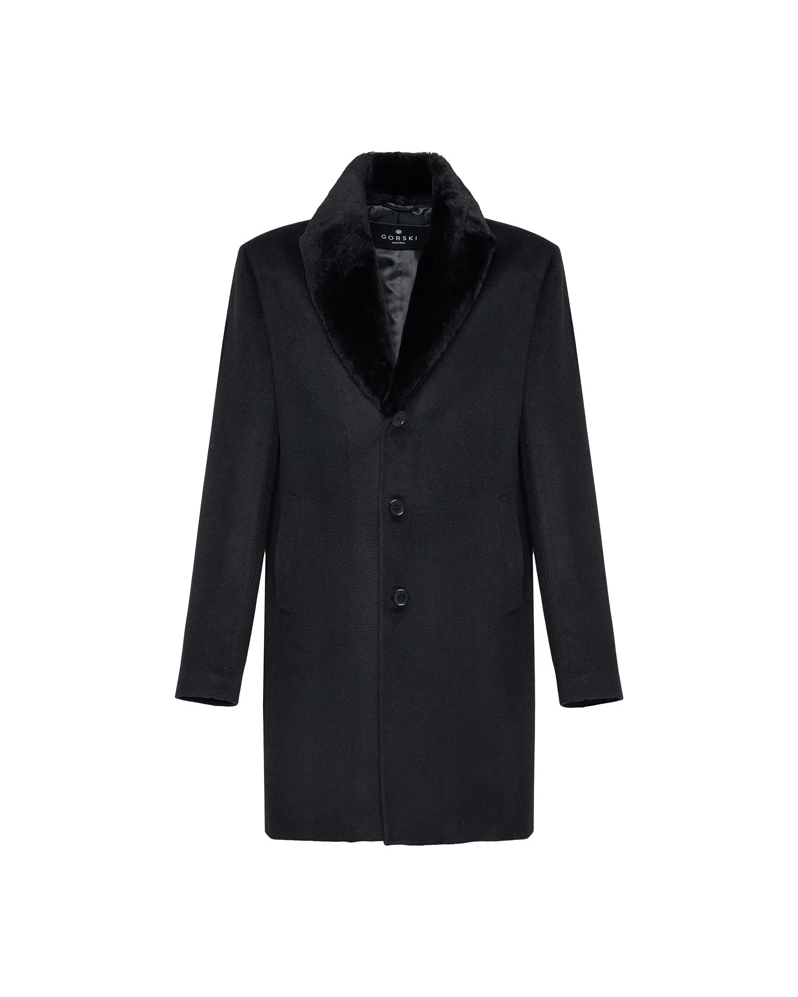 Men's Wool Short Coat with Detachable Merino Shearling Lamb Collar