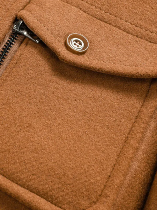 Men's wool zipper autumn and winter double collar coat