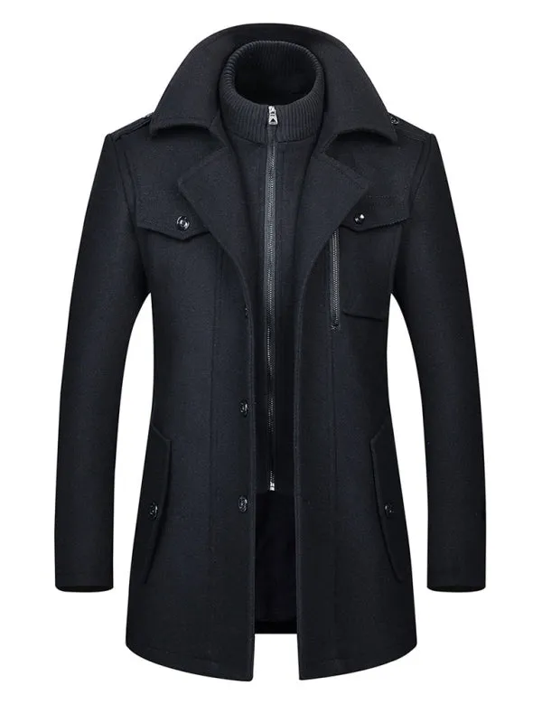 Men's wool zipper autumn and winter double collar coat