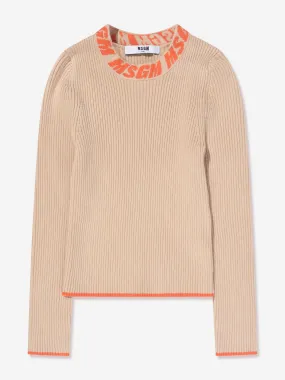 MSGM Girls Rib Knitted Turtleneck Jumper in Beige