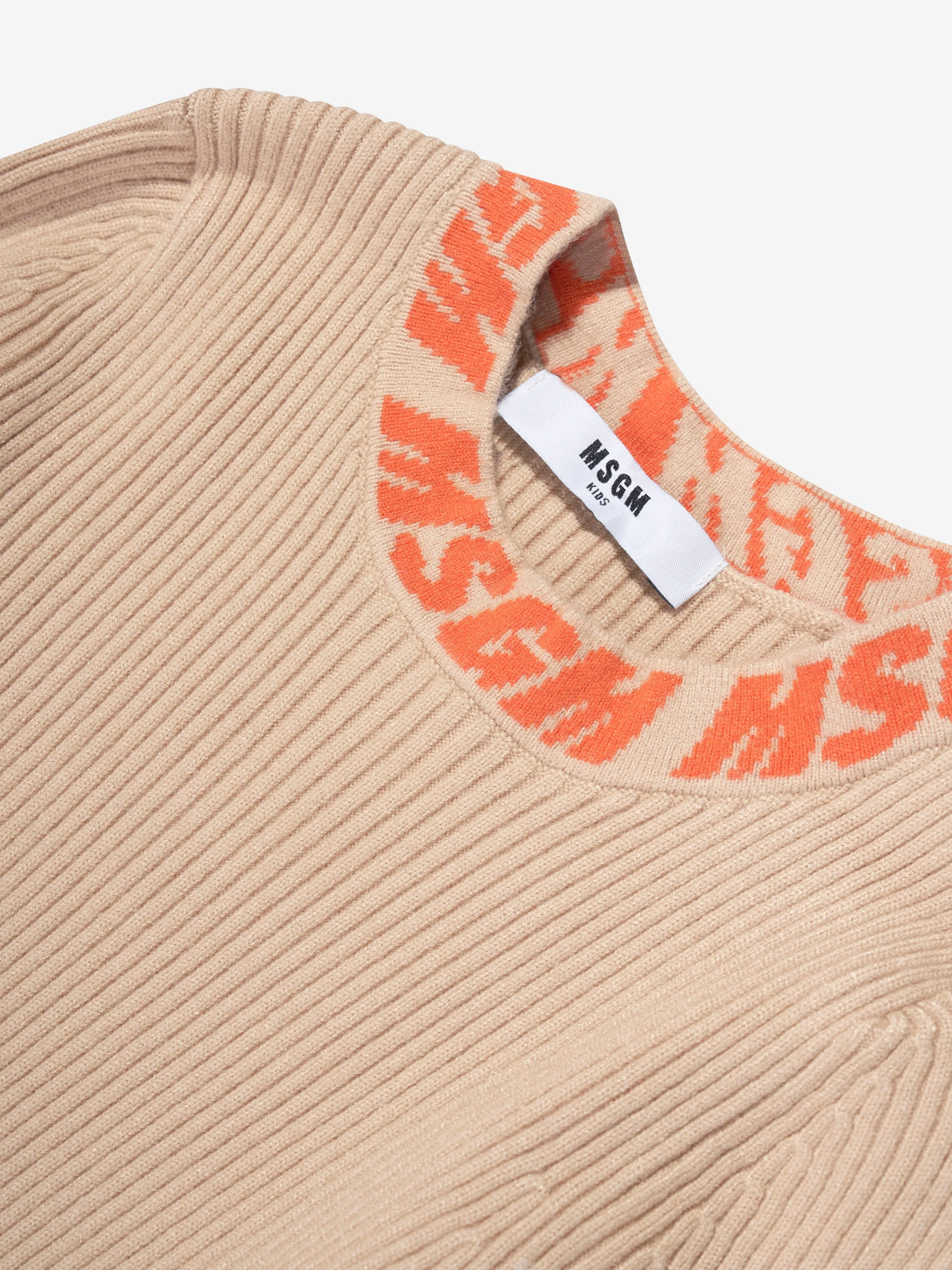 MSGM Girls Rib Knitted Turtleneck Jumper in Beige