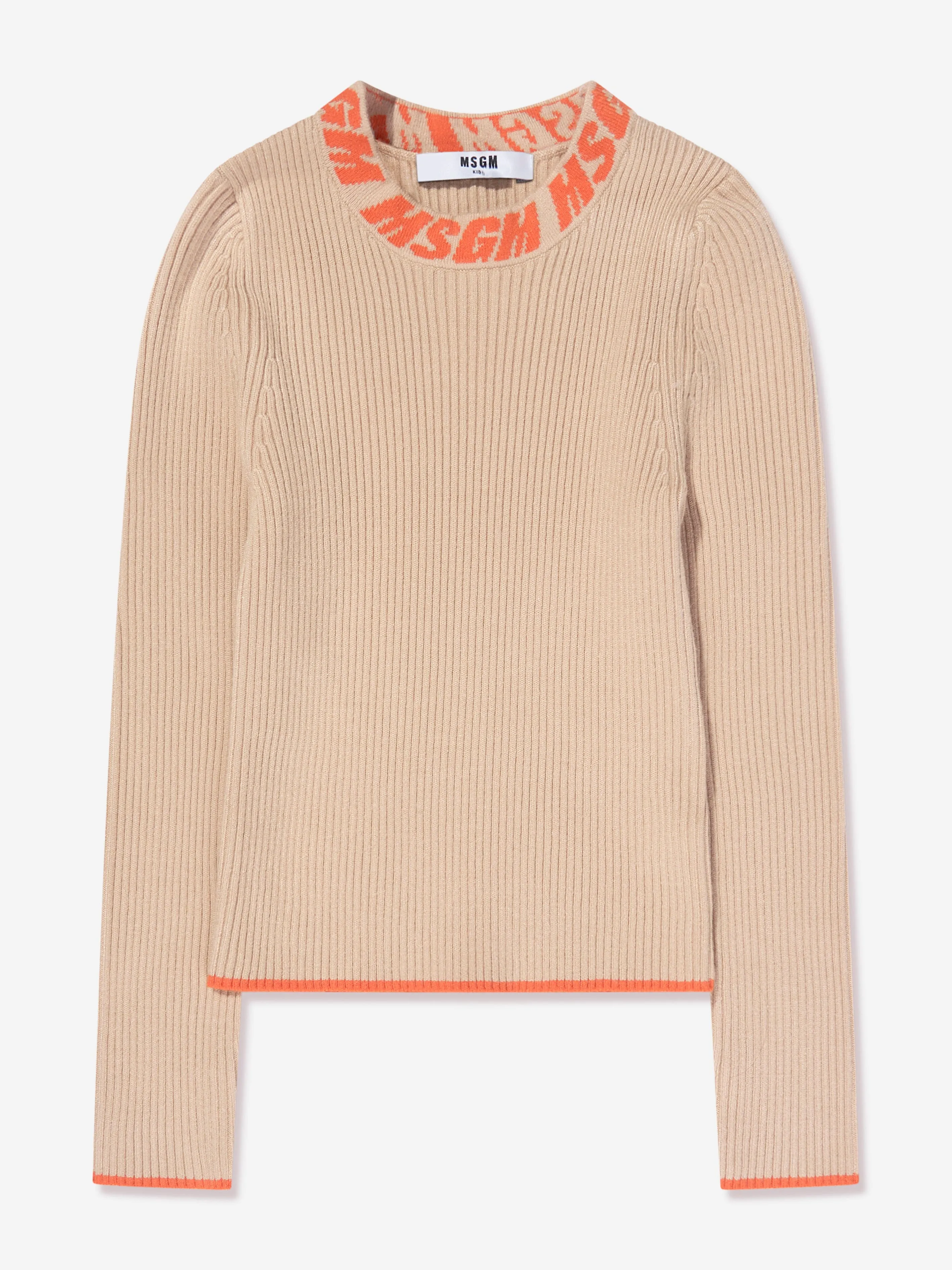 MSGM Girls Rib Knitted Turtleneck Jumper in Beige