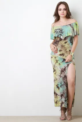 Multi Color Tie Dye Flutter Bardot Maxi Dress