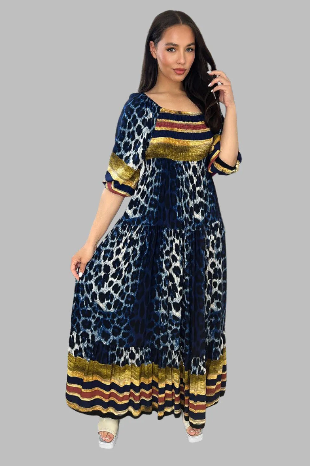 Multicolour Leopard Print Milkmaid Maxi Dress