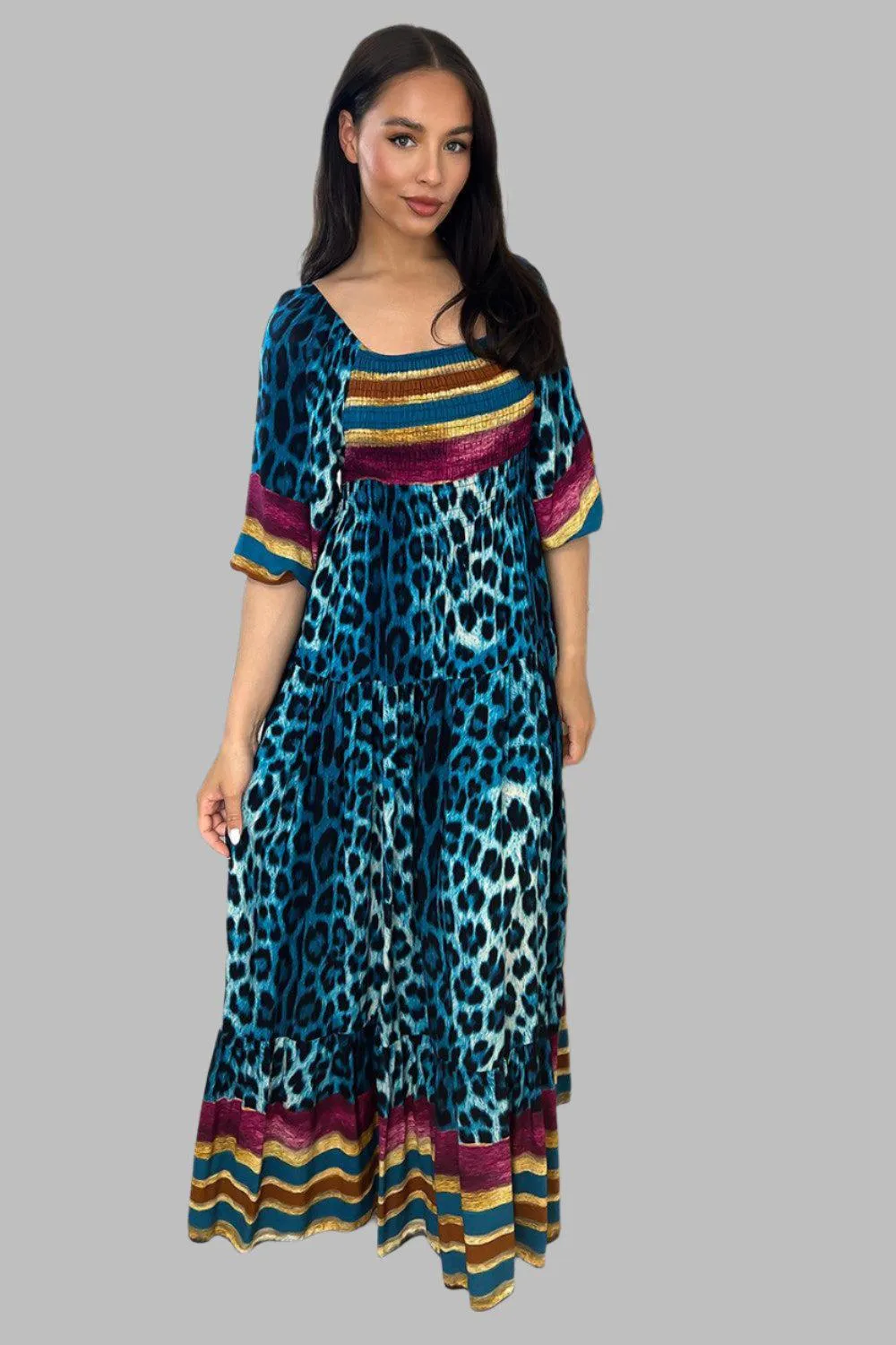 Multicolour Leopard Print Milkmaid Maxi Dress