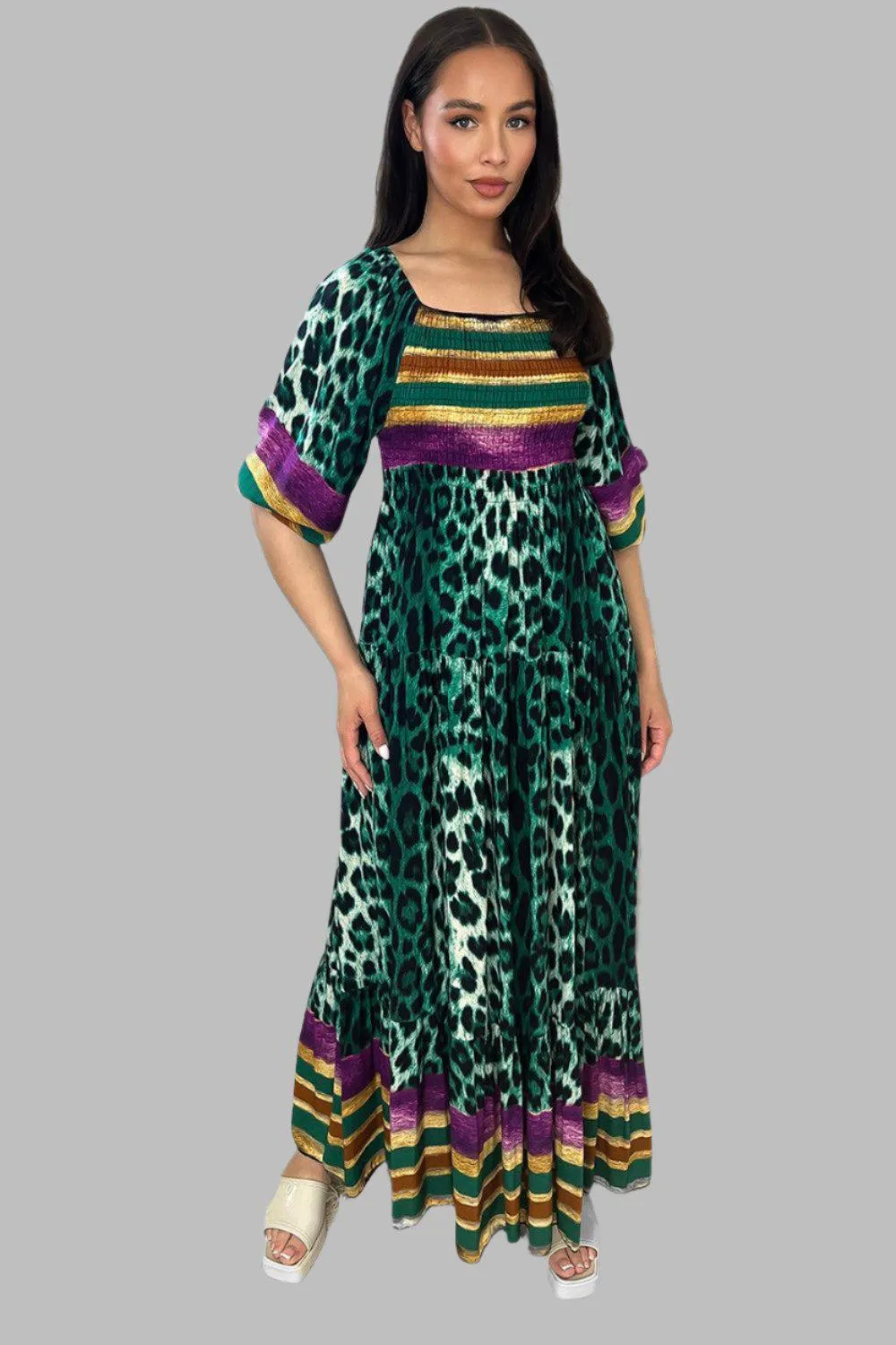 Multicolour Leopard Print Milkmaid Maxi Dress