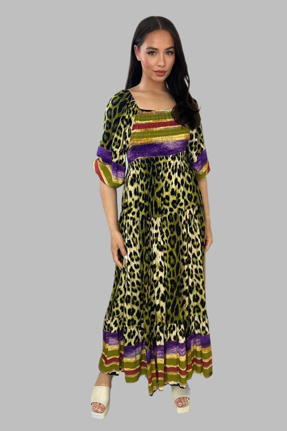 Multicolour Leopard Print Milkmaid Maxi Dress