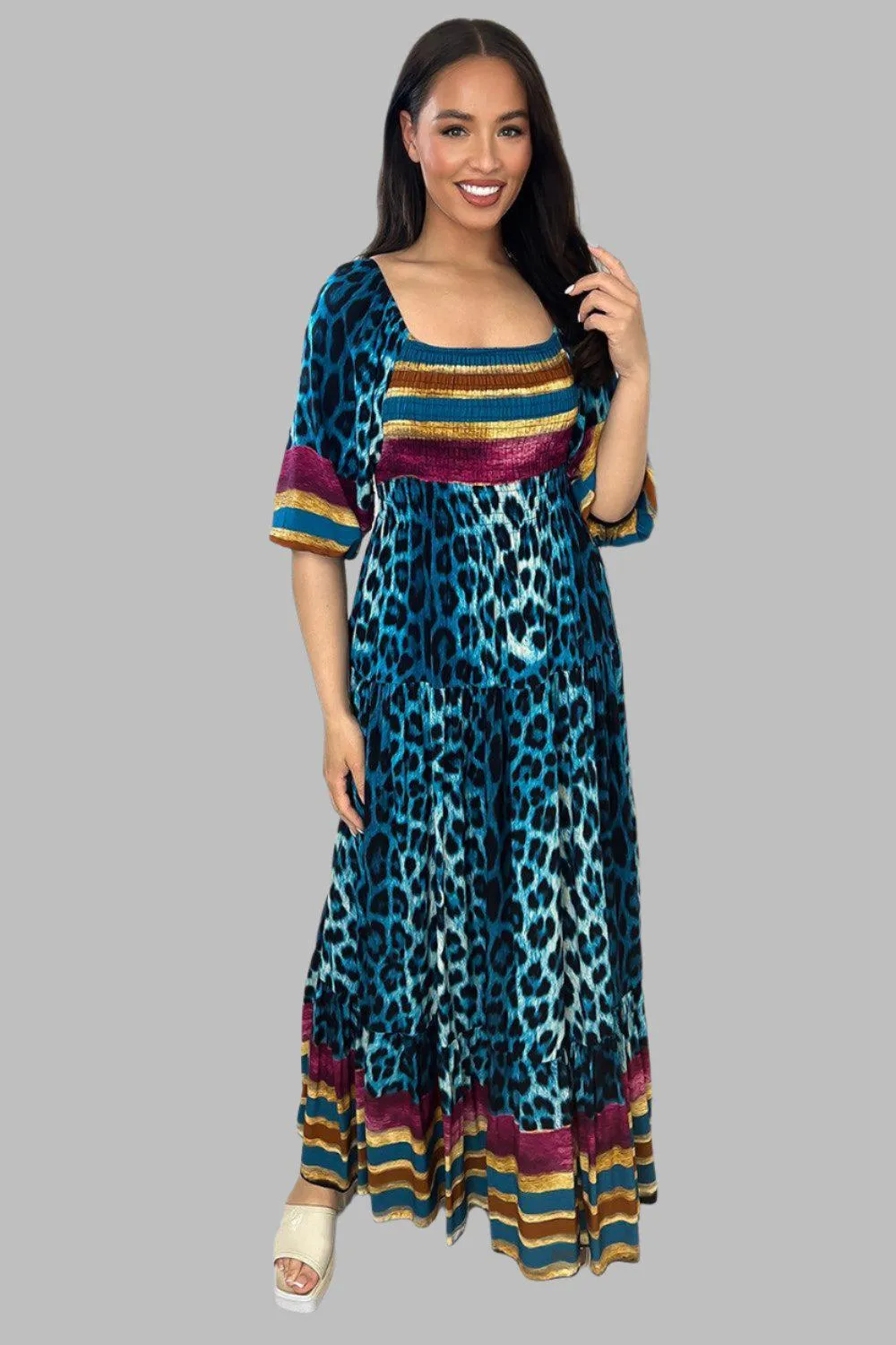 Multicolour Leopard Print Milkmaid Maxi Dress