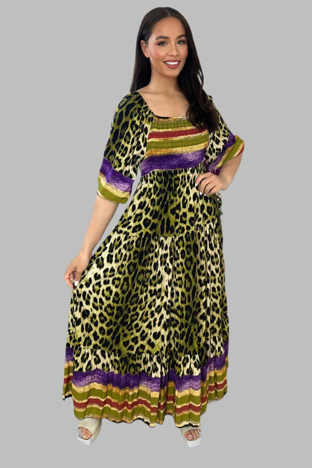 Multicolour Leopard Print Milkmaid Maxi Dress