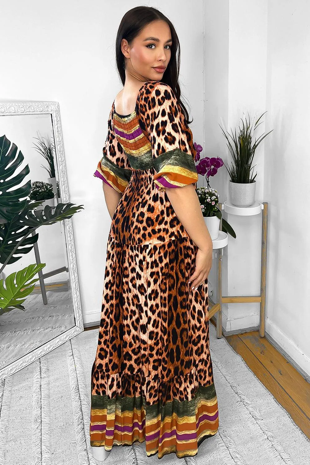 Multicolour Leopard Print Milkmaid Maxi Dress