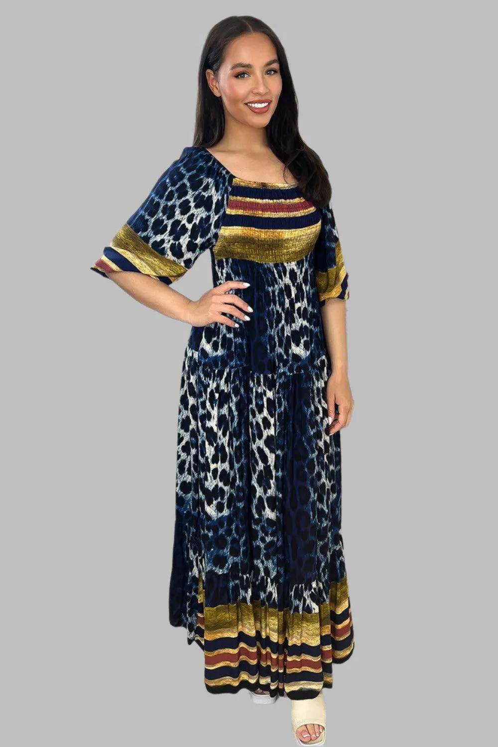 Multicolour Leopard Print Milkmaid Maxi Dress