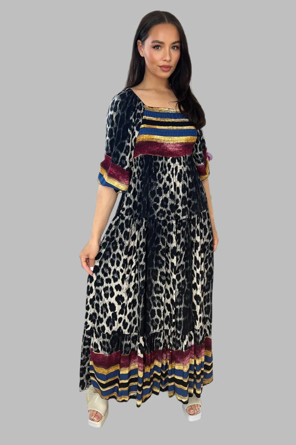 Multicolour Leopard Print Milkmaid Maxi Dress