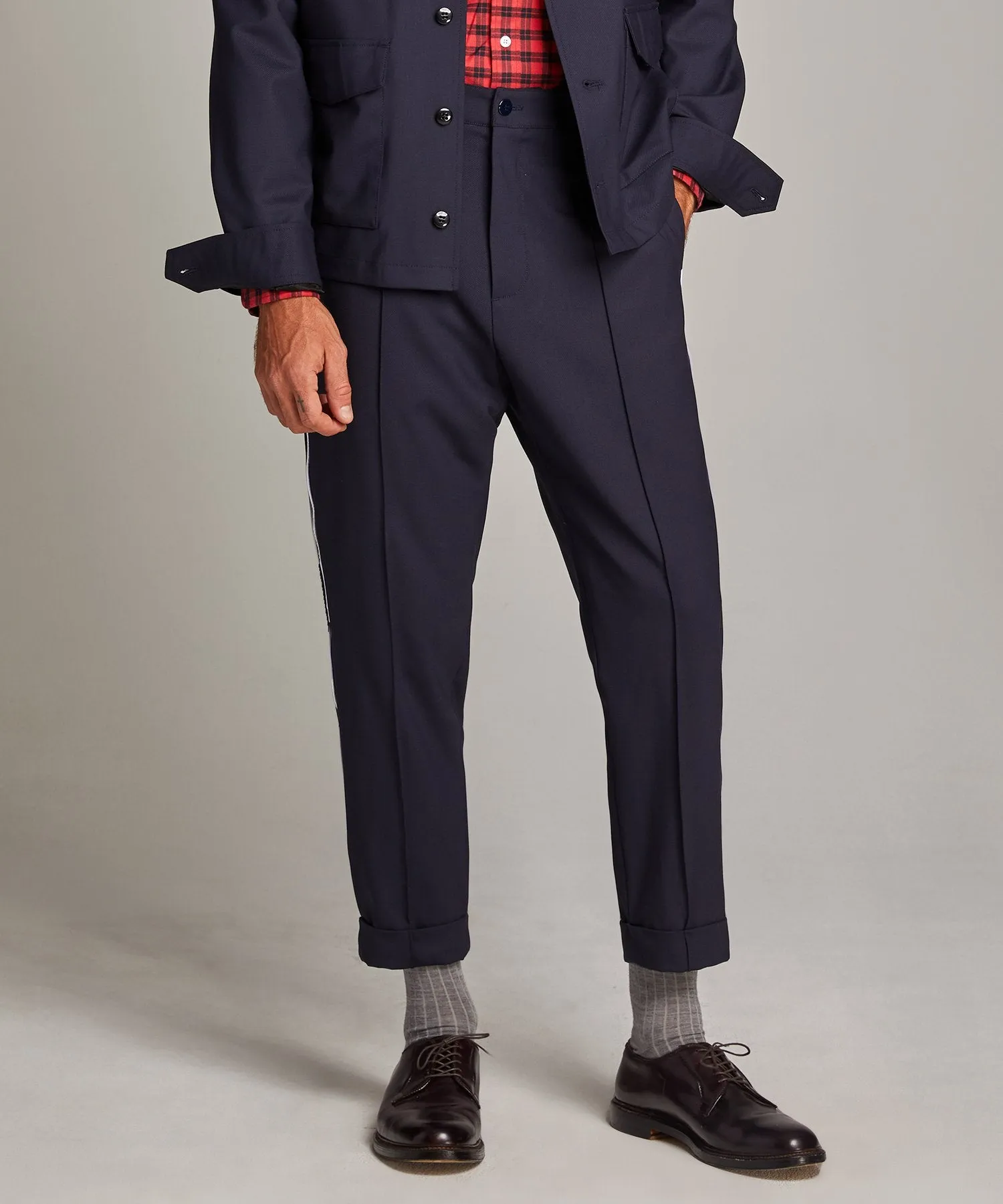 Navy Pintuck Trouser with White Pinstripe